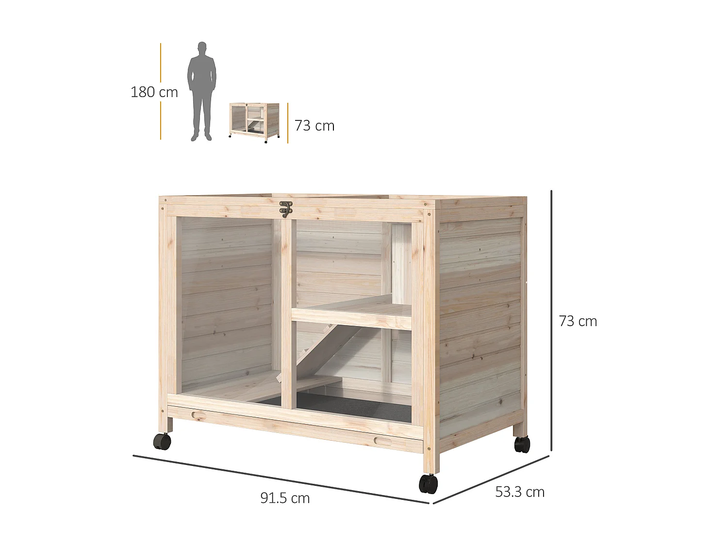 Conigliera in legno 2 piani con casetta rampa e vassoio estraibile