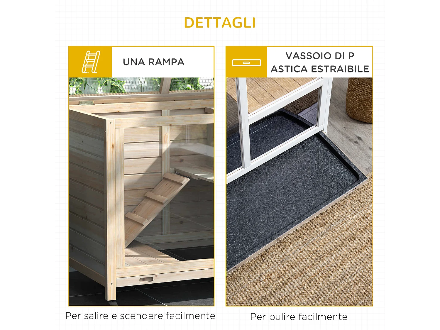 Conigliera in legno 2 piani con casetta rampa e vassoio estraibile