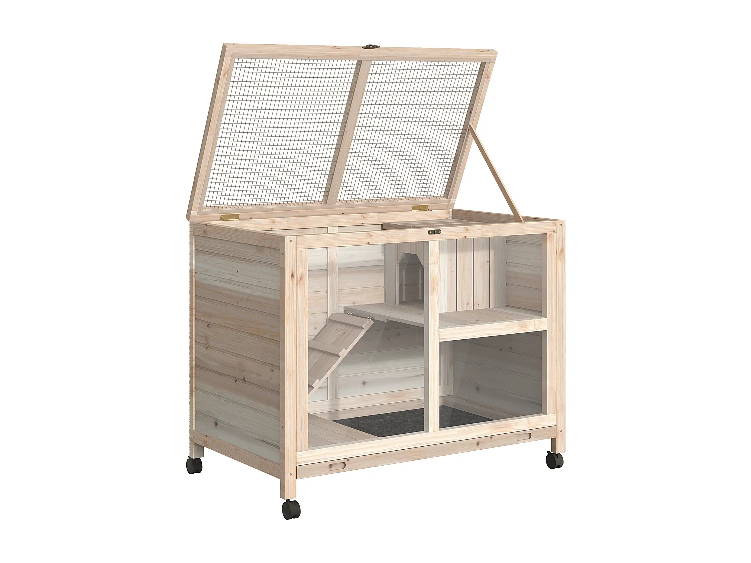 Conigliera in legno 2 piani con casetta rampa e vassoio estraibile