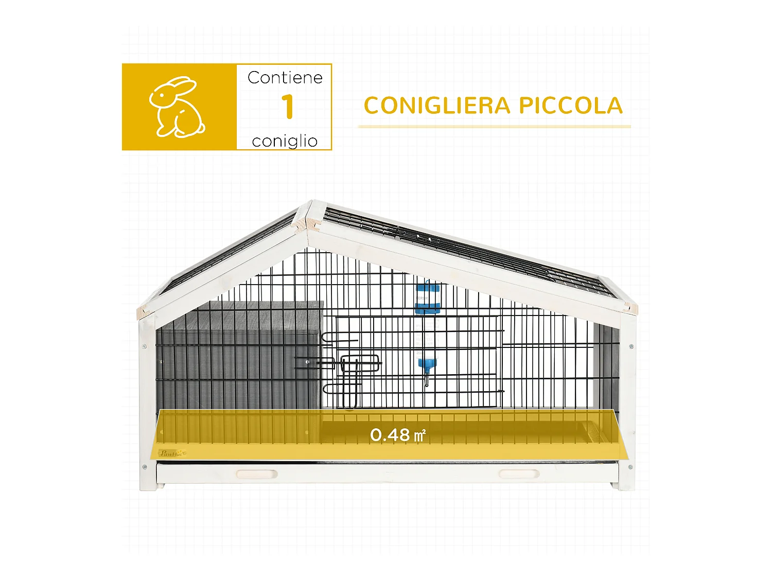 Conigliera in legno con casetta e area aperta per 1 coniglio 90x53x50cm