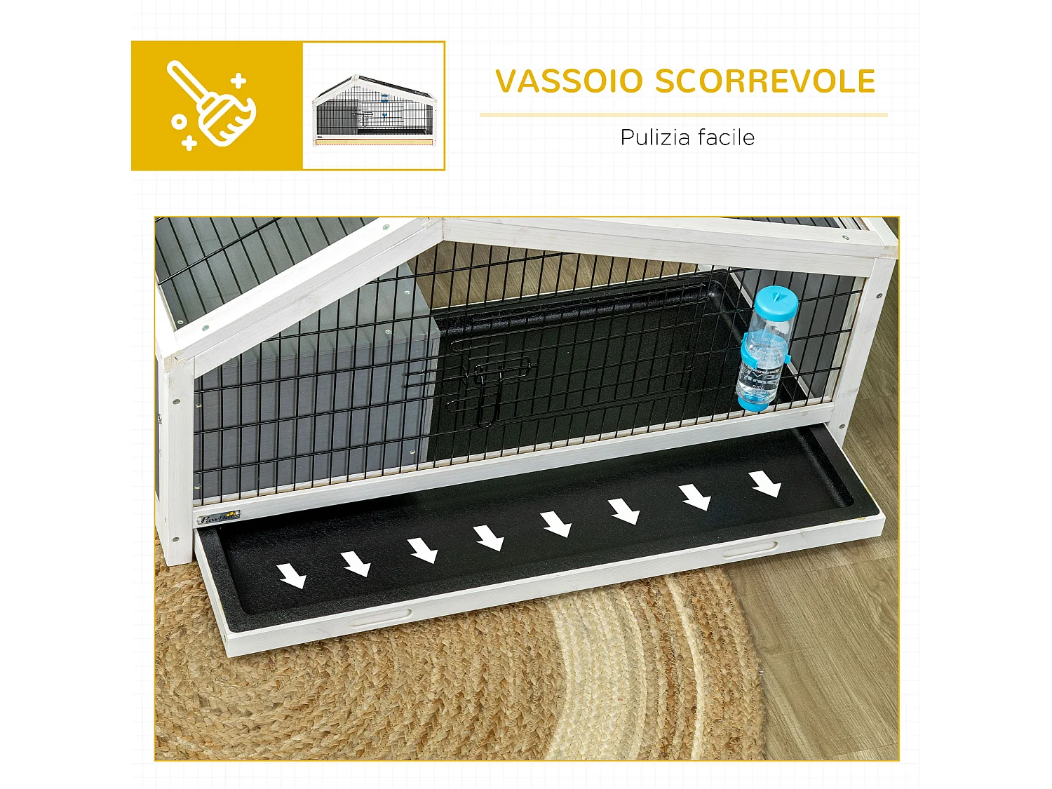 Conigliera in legno con casetta e area aperta per 1 coniglio 90x53x50cm