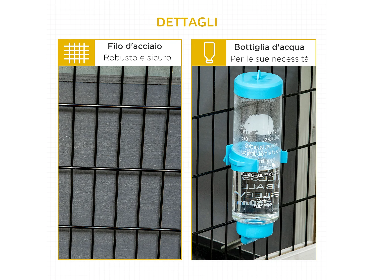 Conigliera in legno con casetta e area aperta per 1 coniglio 90x53x50cm