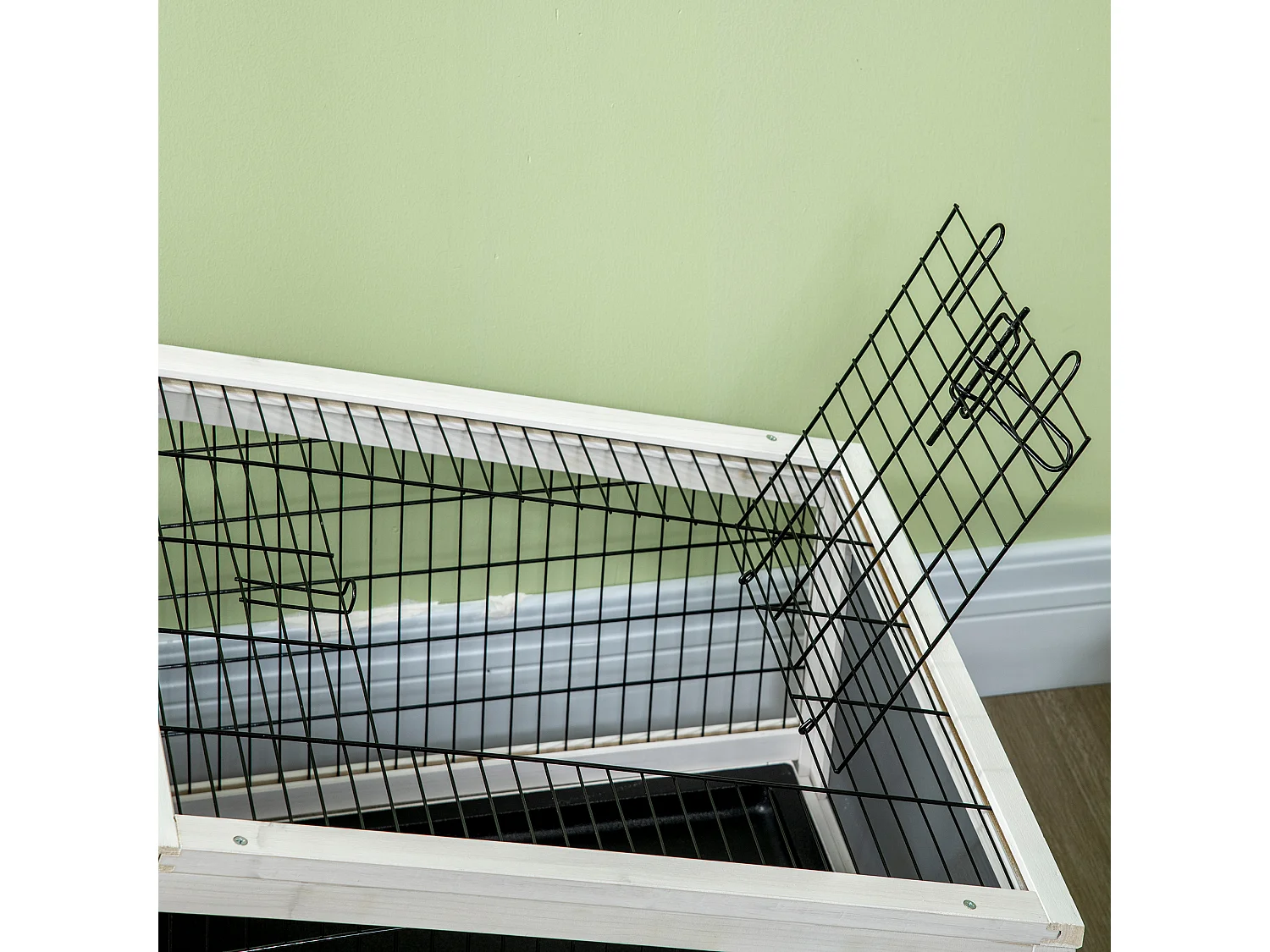 Conigliera in legno con casetta e area aperta per 1 coniglio 90x53x50cm