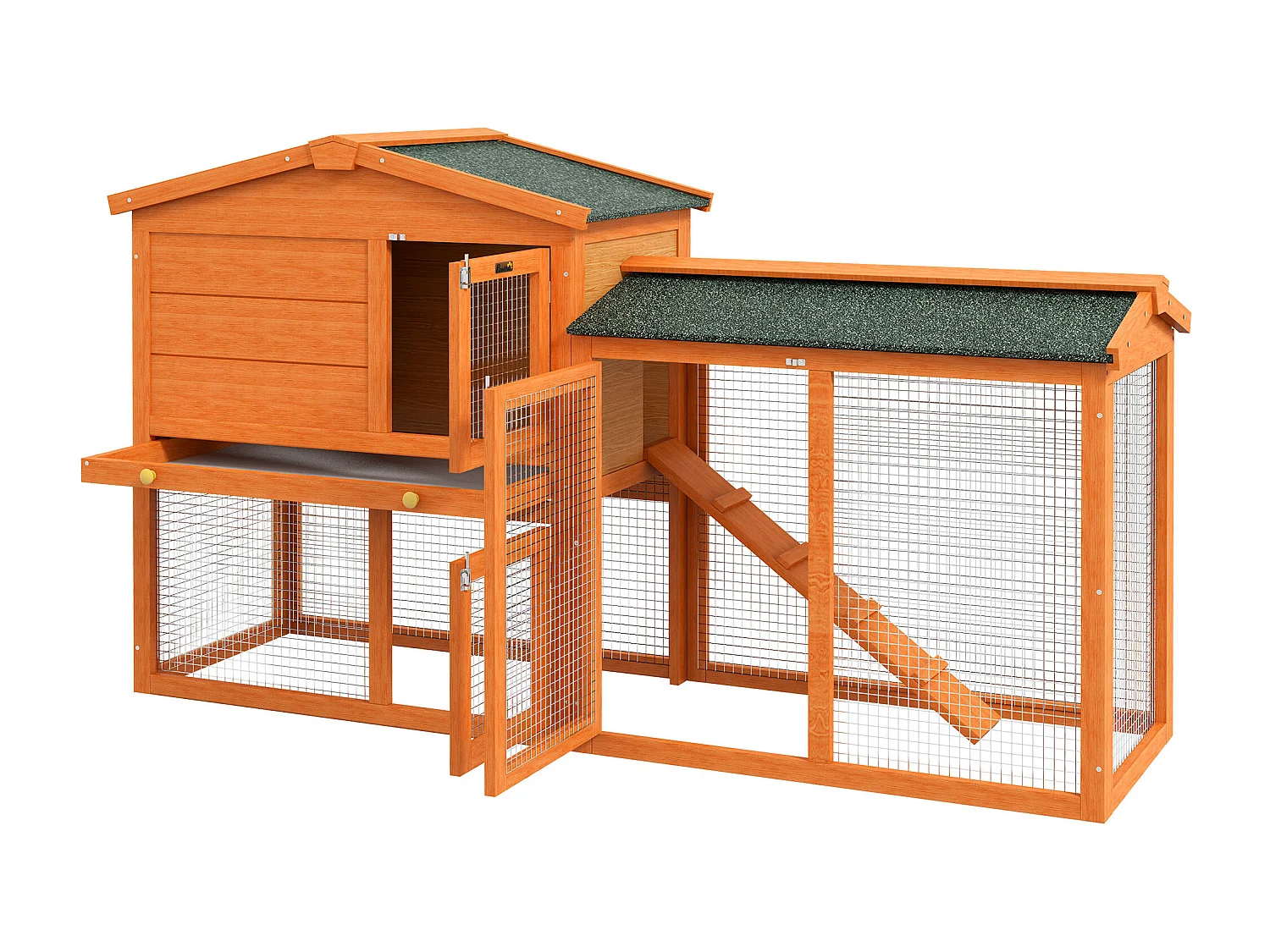 Conigliera a 2 piani da esterno in legno di abete e metallo