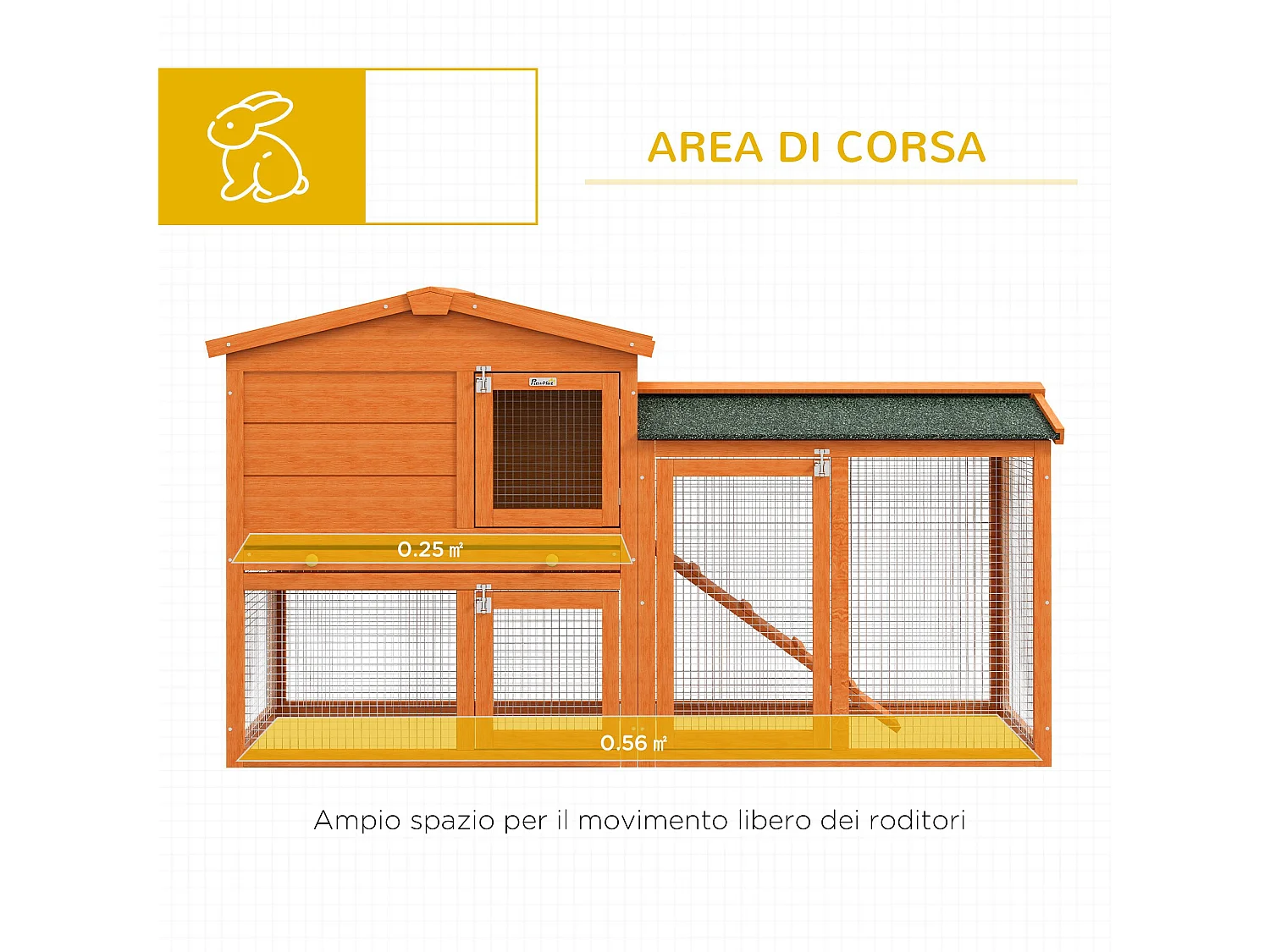 Conigliera a 2 piani da esterno in legno di abete e metallo