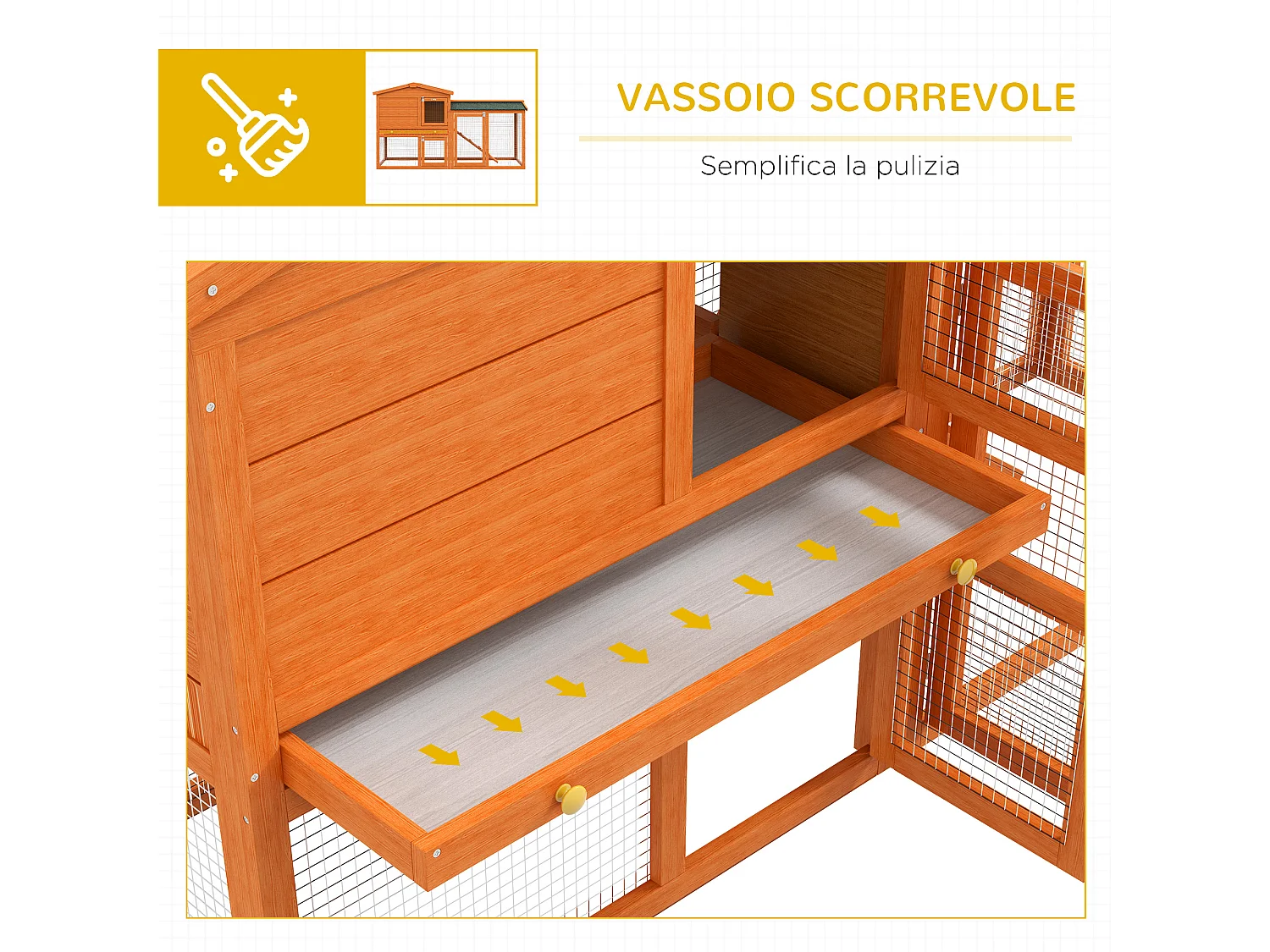 Conigliera a 2 piani da esterno in legno di abete e metallo