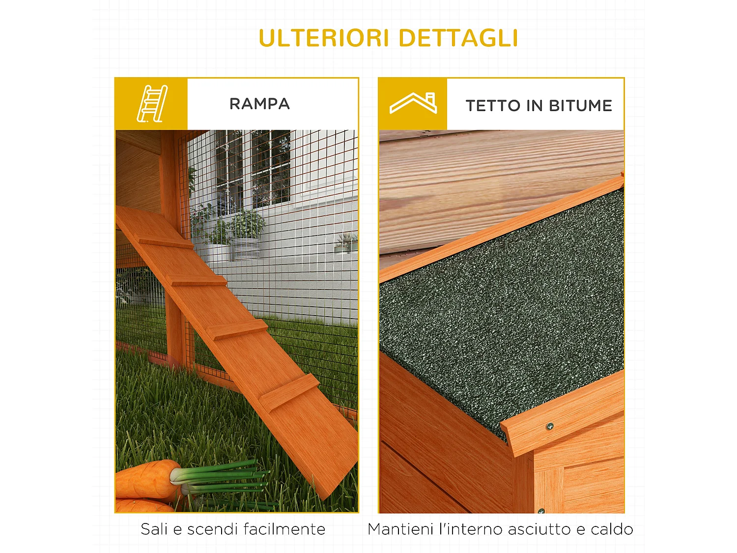 Conigliera a 2 piani da esterno in legno di abete e metallo