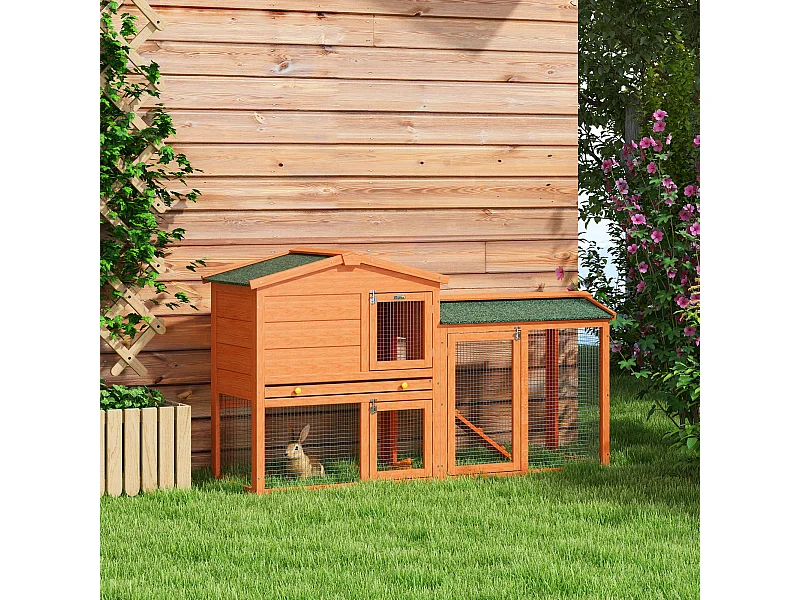 Conigliera a 2 piani da esterno in legno di abete e metallo