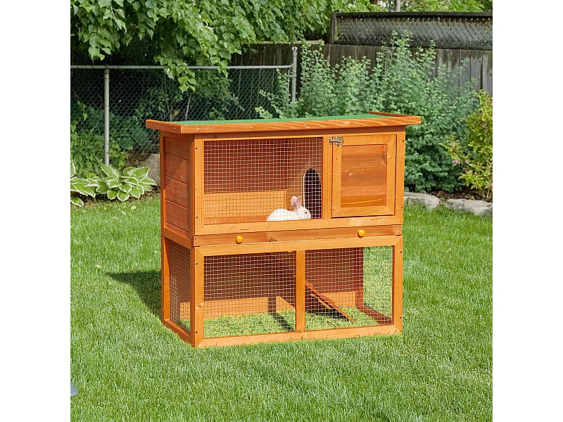 Conigliera gabbia da esterno in legno a 2 piani per conigli