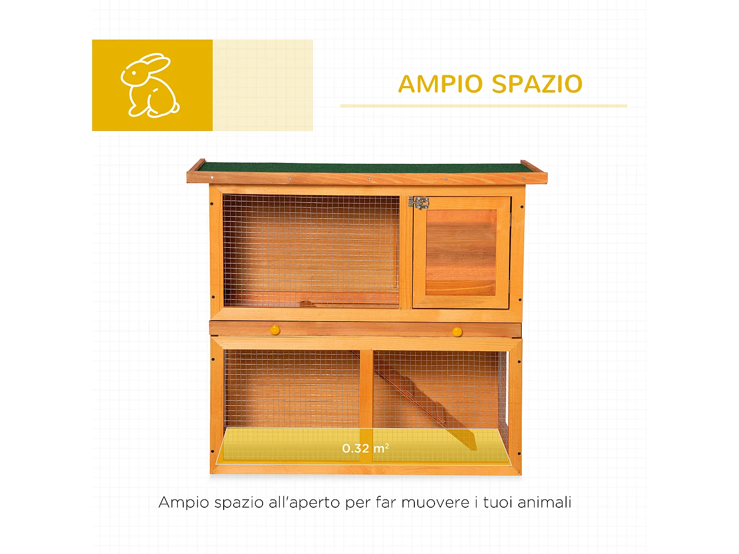 Conigliera gabbia da esterno in legno a 2 piani per conigli