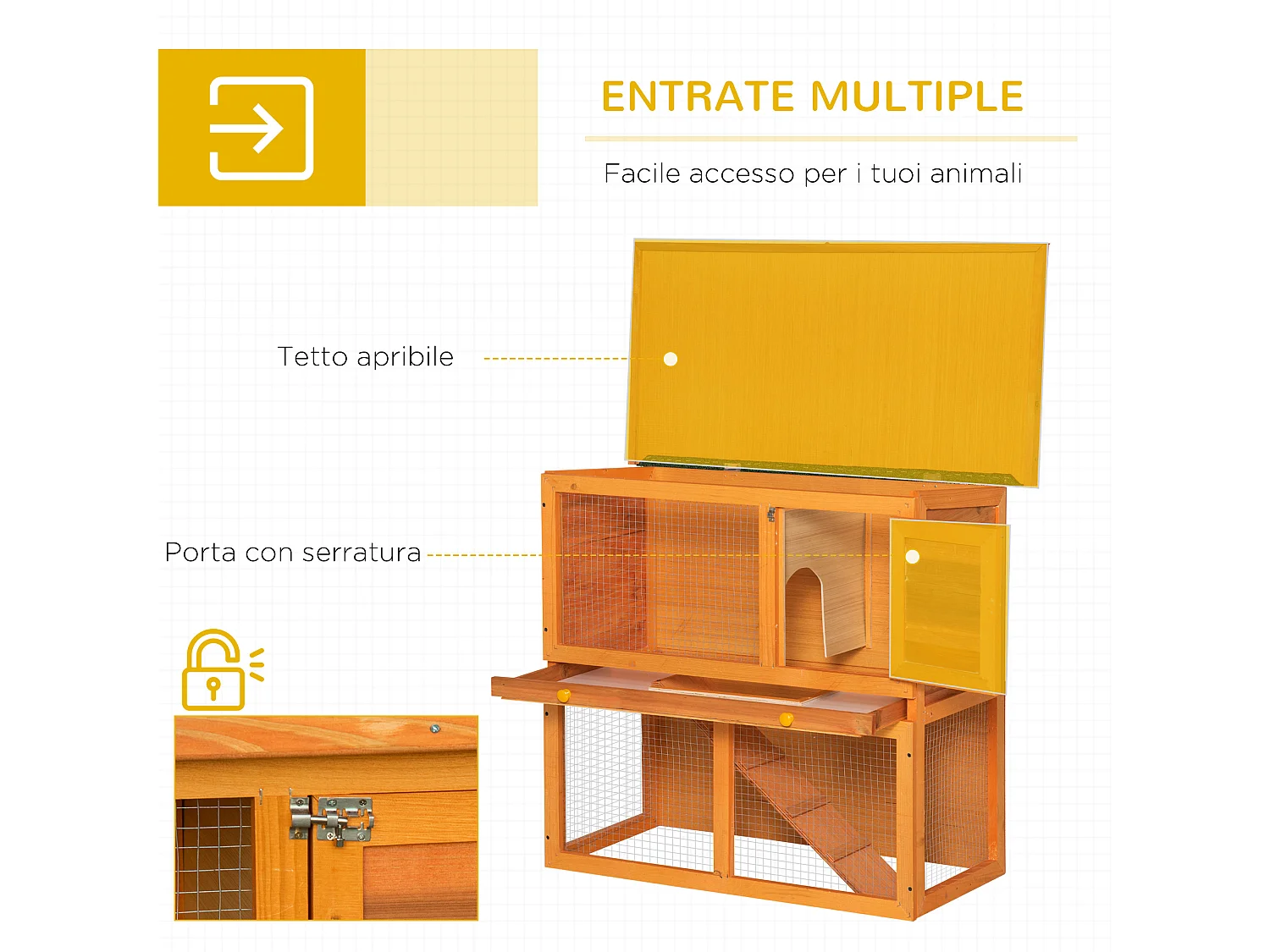 Conigliera gabbia da esterno in legno a 2 piani per conigli