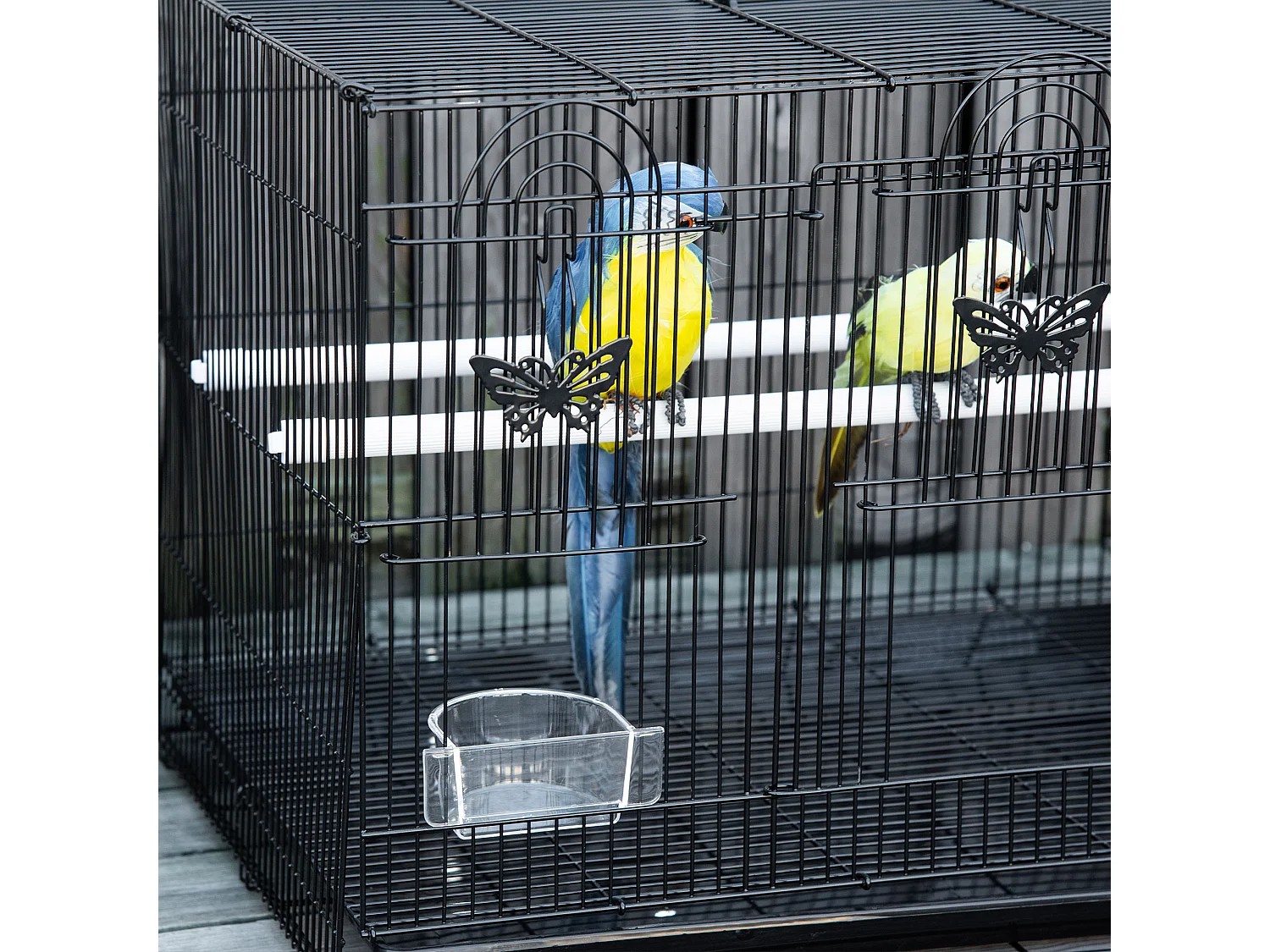 Gabbia per uccelli con 2 posatoi e 3 ingressi in metallo e plastica nero