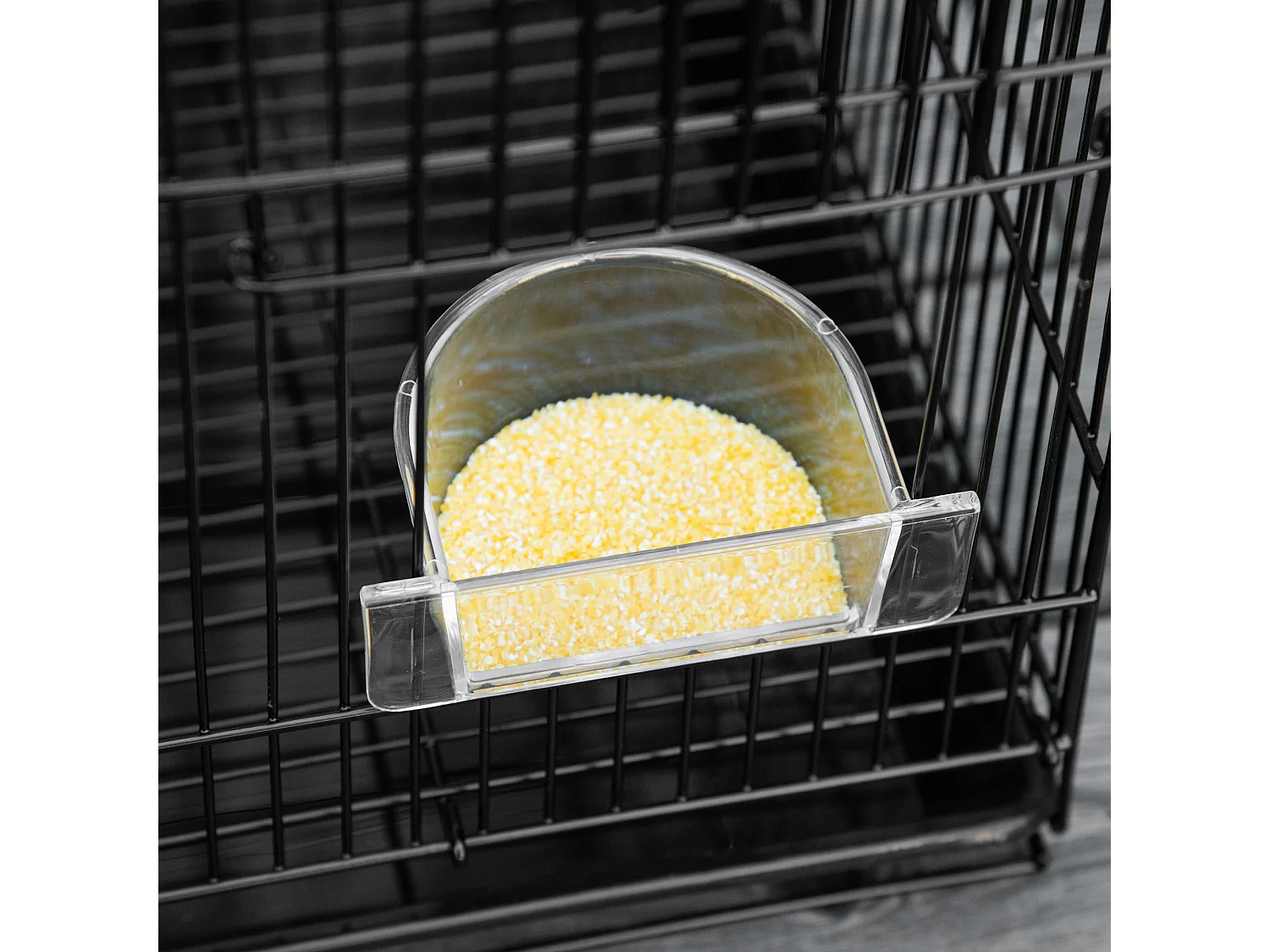 Gabbia per uccelli con 2 posatoi e 3 ingressi in metallo e plastica nero