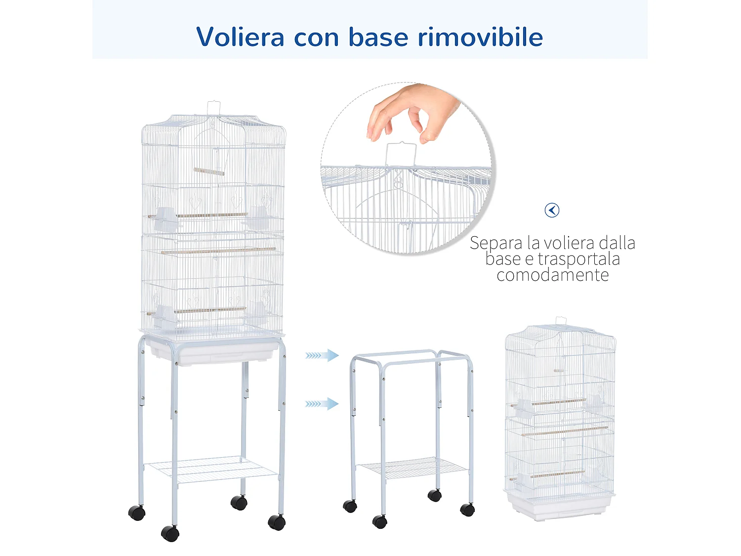 Gabbia per uccelli voliera in metallo e acciaio 46.5x36x157cm bianco