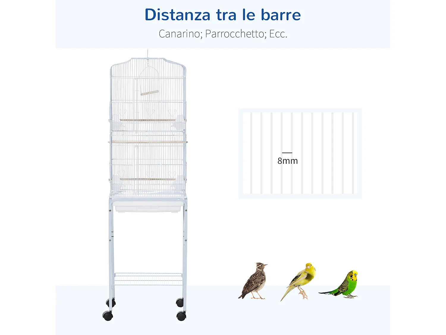 Gabbia per uccelli voliera in metallo e acciaio 46.5x36x157cm bianco