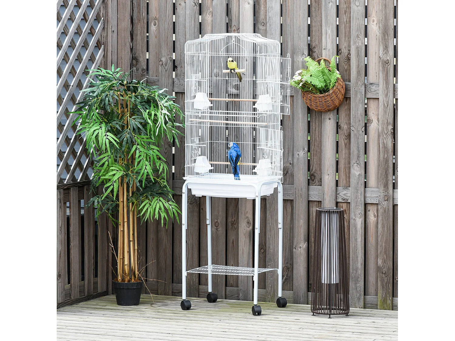 Gabbia per uccelli voliera in metallo e acciaio 46.5x36x157cm bianco