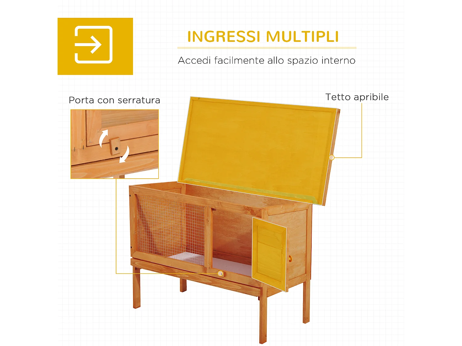 Conigliera gabbia in legno da esterno per conigli, porcellini d'india