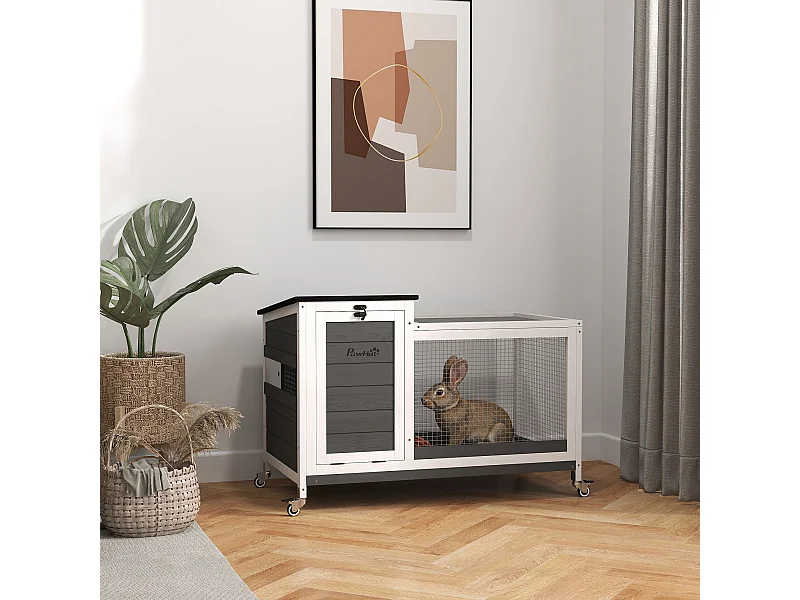 Conigliera da esterno a rotelle con vassoio estraibile multicolore
