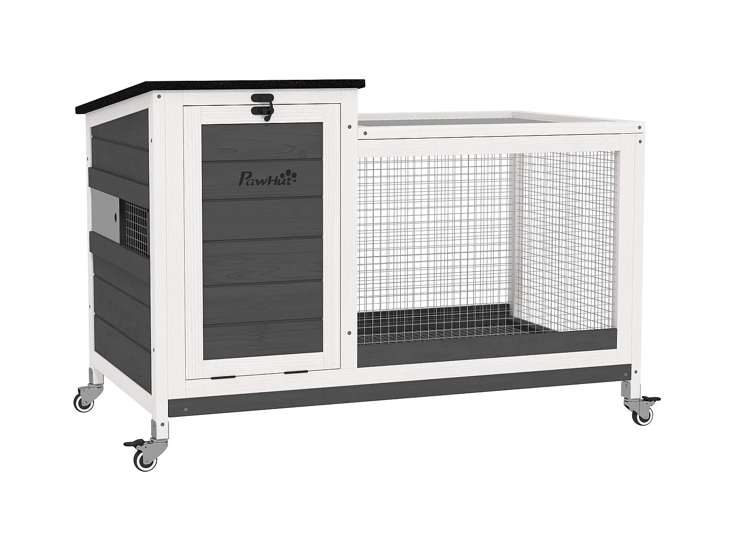 Conigliera da esterno a rotelle con vassoio estraibile multicolore