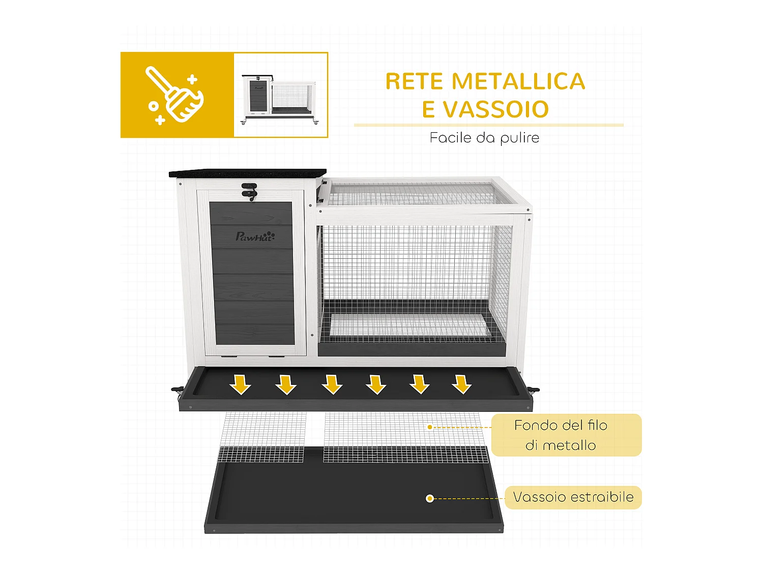 Conigliera da esterno a rotelle con vassoio estraibile multicolore