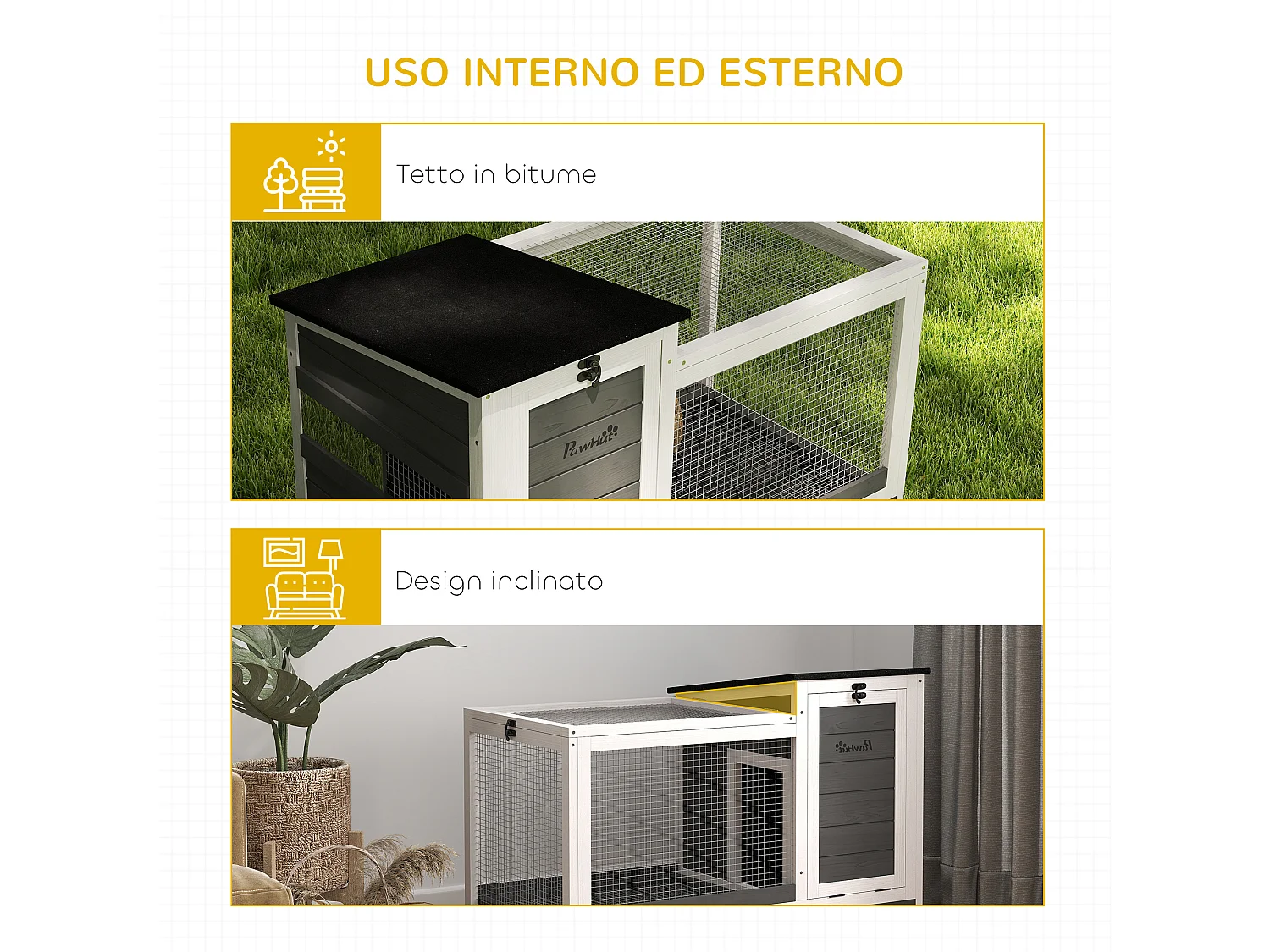 Conigliera da esterno a rotelle con vassoio estraibile multicolore