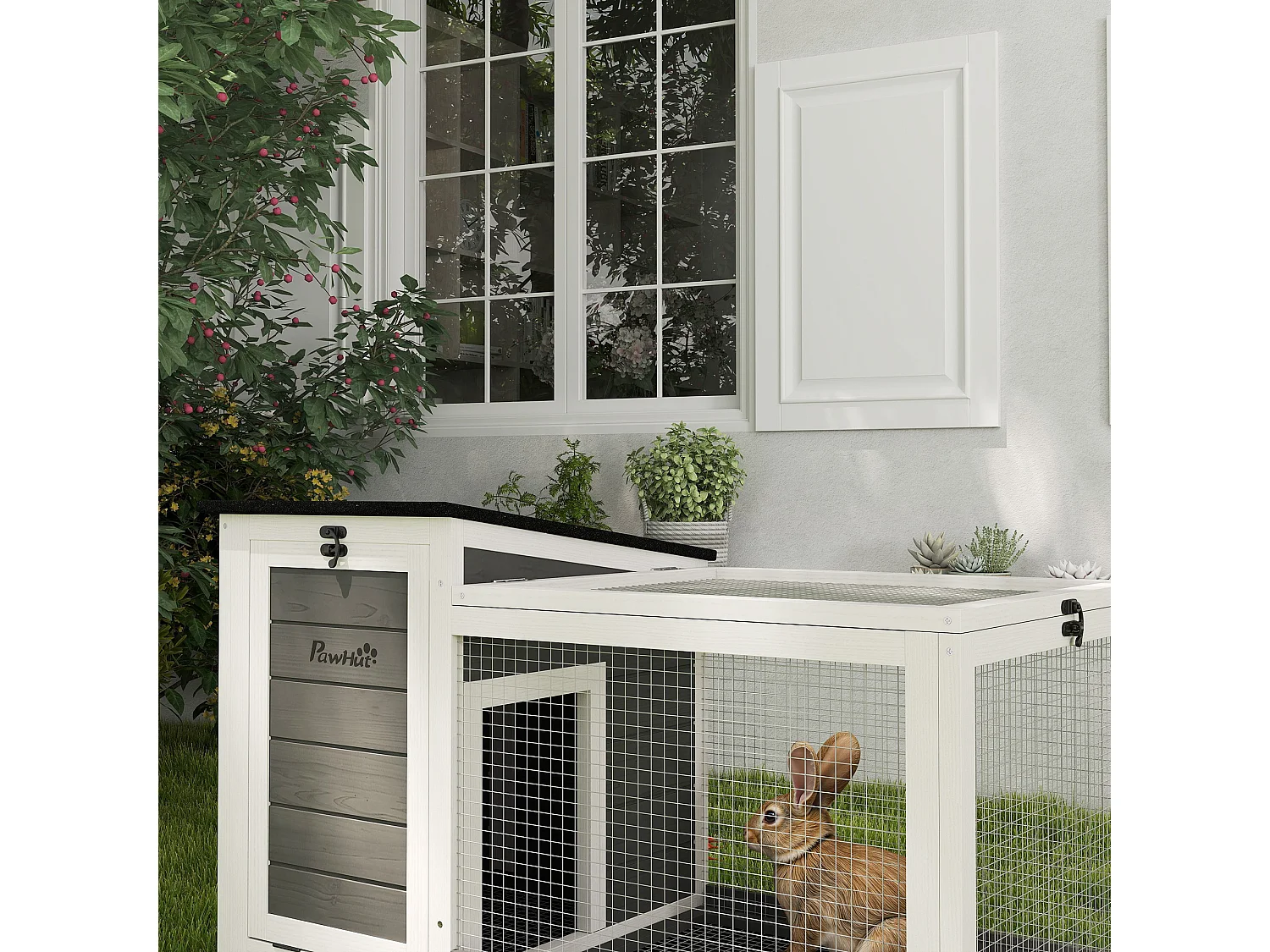 Conigliera da esterno a rotelle con vassoio estraibile multicolore