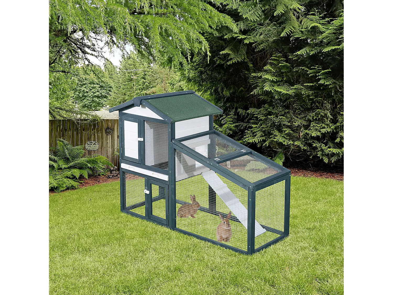 Gabbia per conigli e piccoli animali, legno di abete e doppia porta