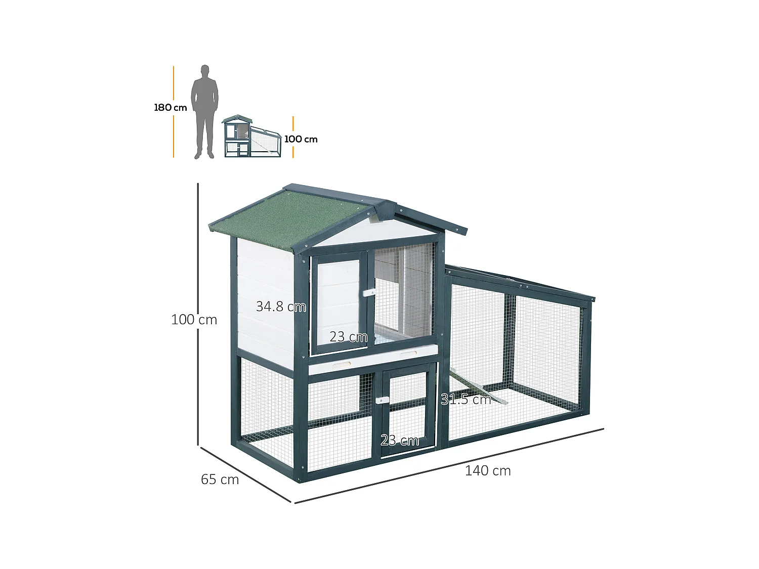 Gabbia per conigli e piccoli animali, legno di abete e doppia porta