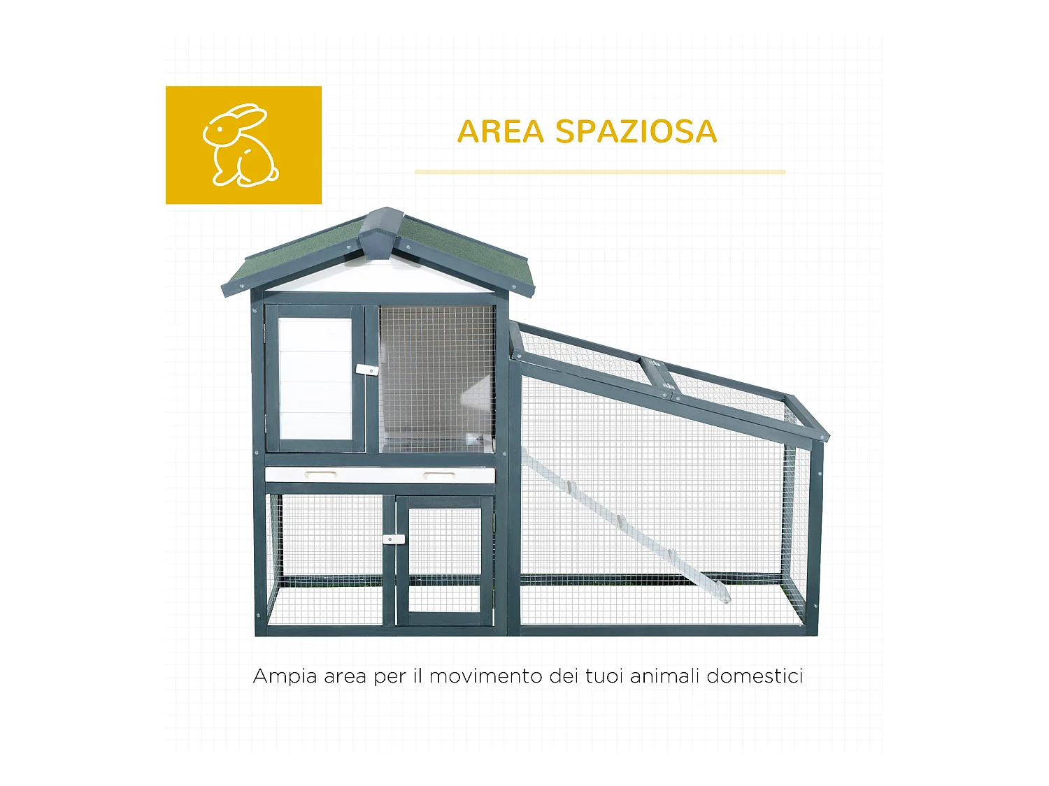 Gabbia per conigli e piccoli animali, legno di abete e doppia porta