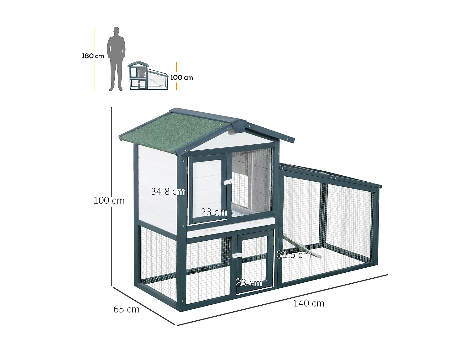 Gabbia per conigli e piccoli animali, legno di abete e doppia porta