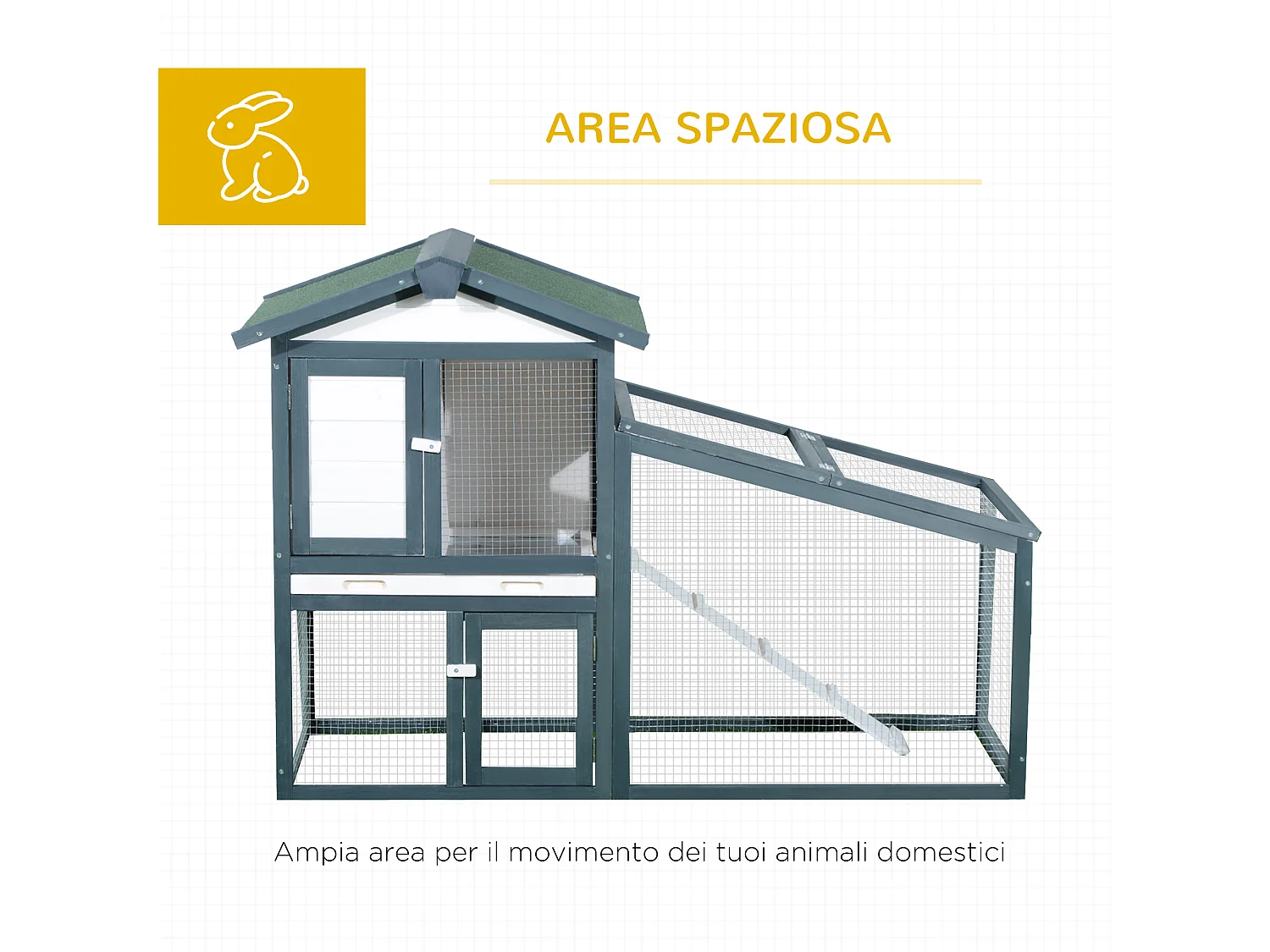 Gabbia per conigli e piccoli animali, legno di abete e doppia porta