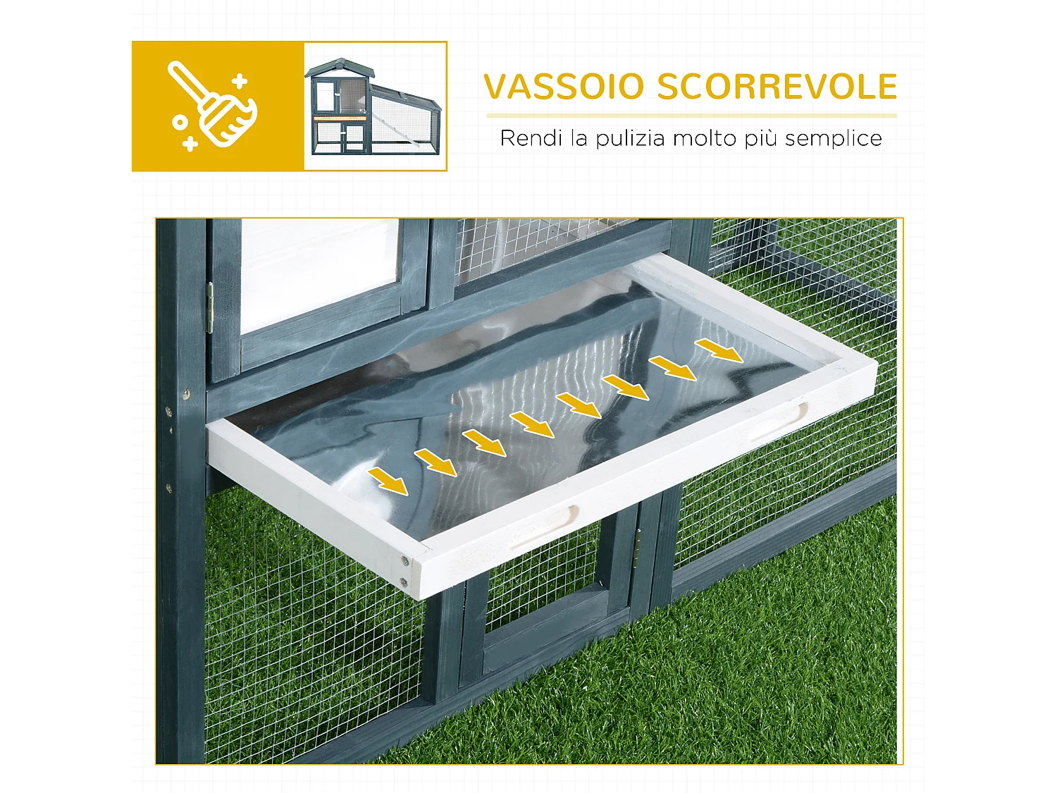 Gabbia per conigli e piccoli animali, legno di abete e doppia porta