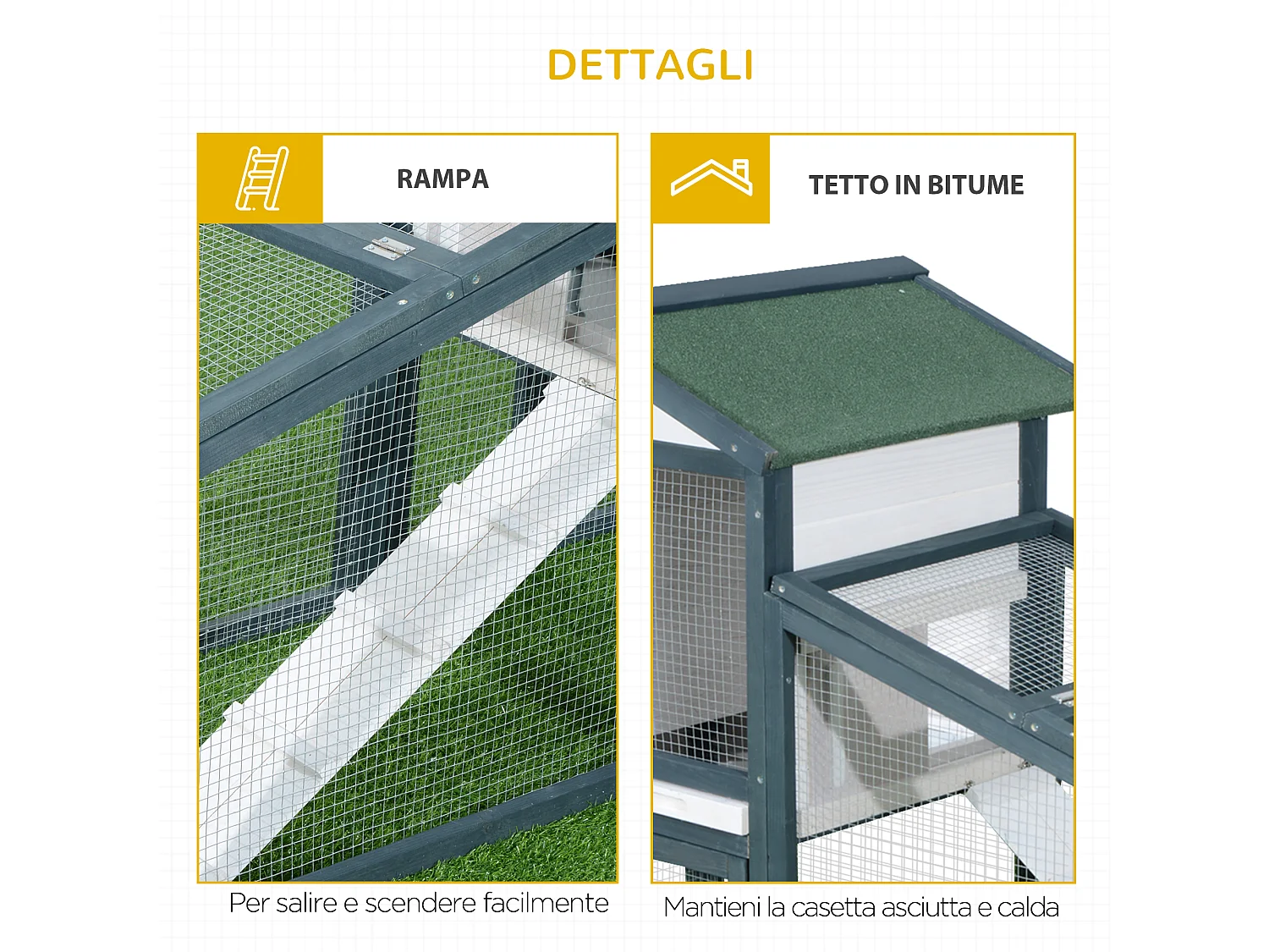 Gabbia per conigli e piccoli animali, legno di abete e doppia porta