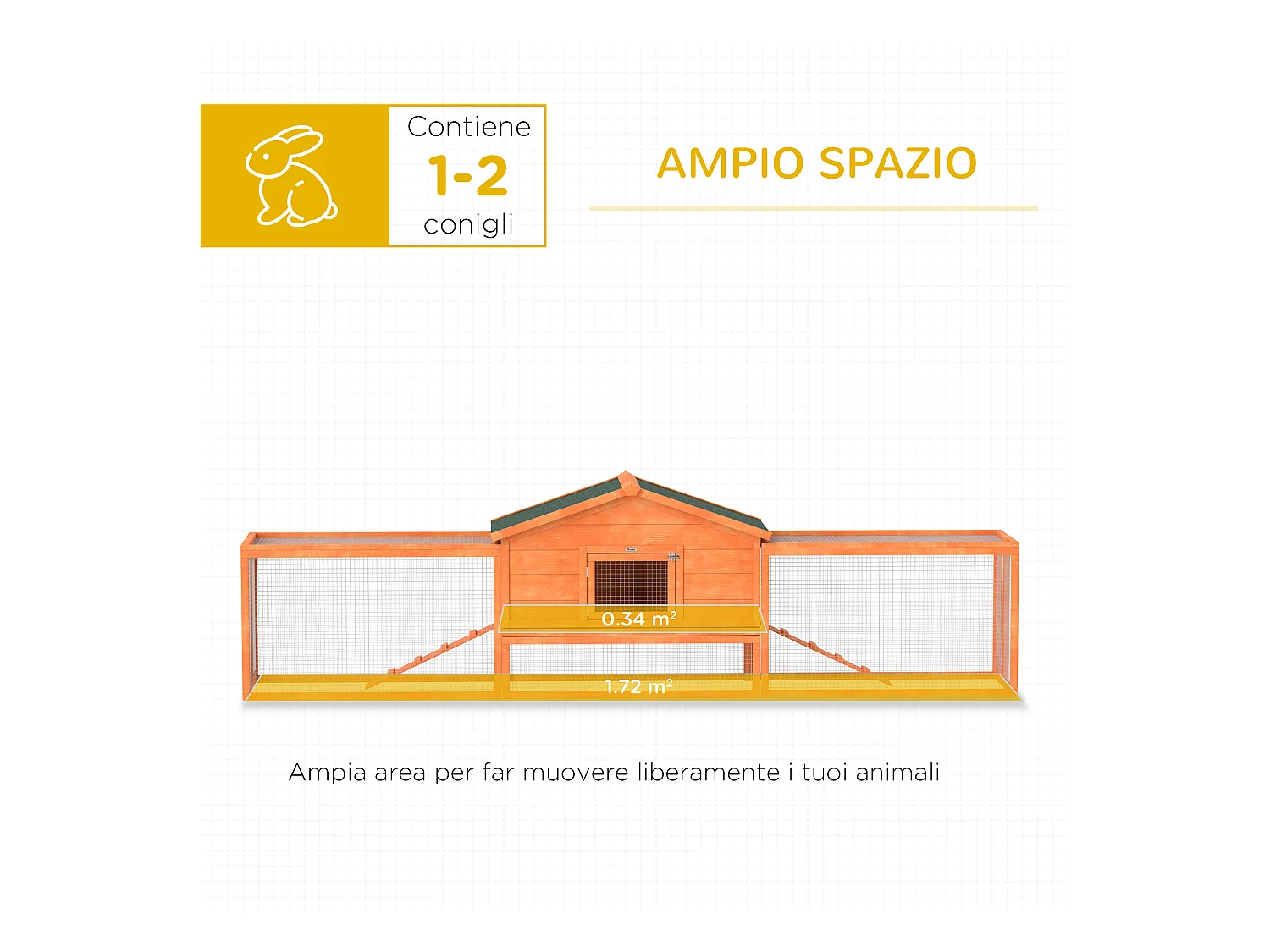 Conigliera da esterno con casetta e 2 recinti in legno 309x69.5x87cm