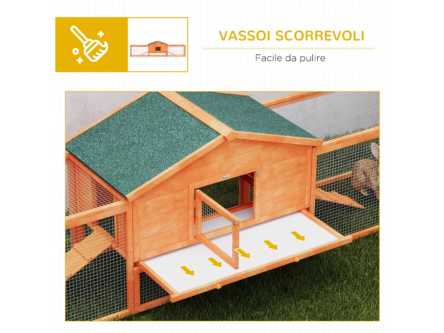 Conigliera da esterno con casetta e 2 recinti in legno 309x69.5x87cm