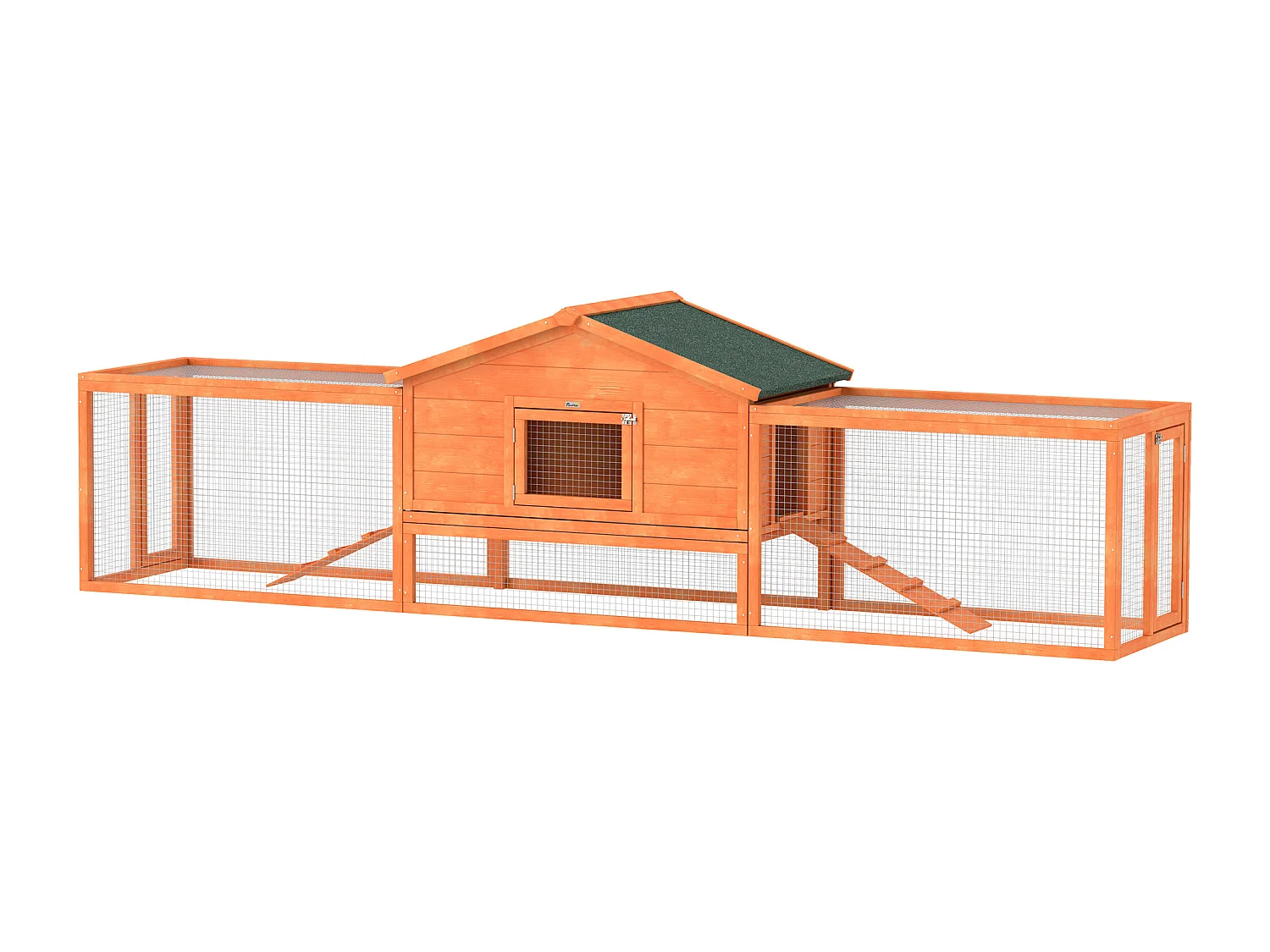 Conigliera da esterno con casetta e 2 recinti in legno 309x69.5x87cm