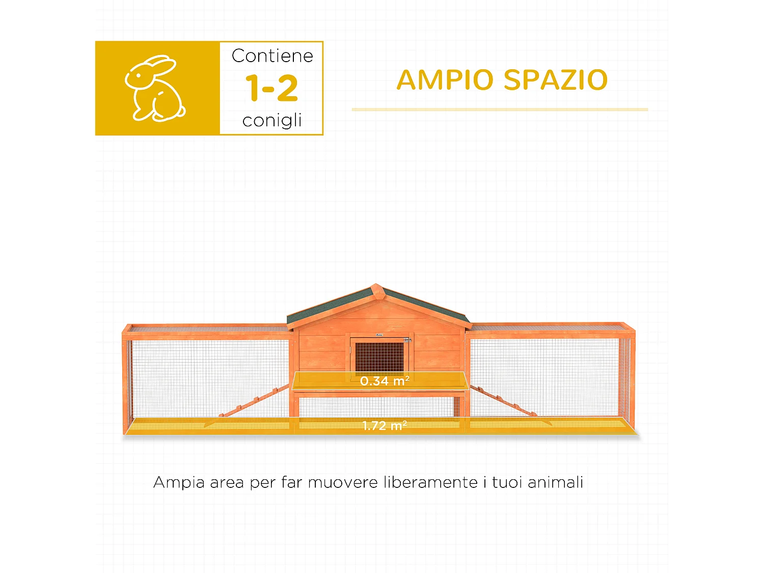 Conigliera da esterno con casetta e 2 recinti in legno 309x69.5x87cm