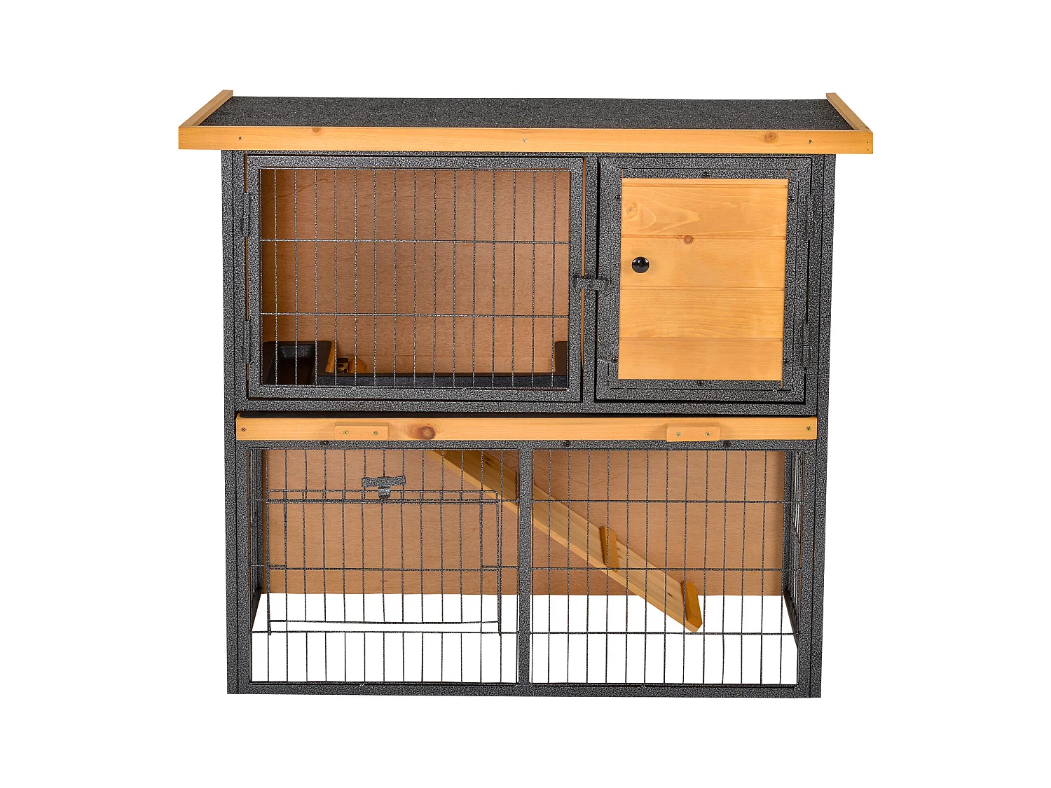 Gabbia per conigli con rampa e area aperta conigliera legno e metallo
