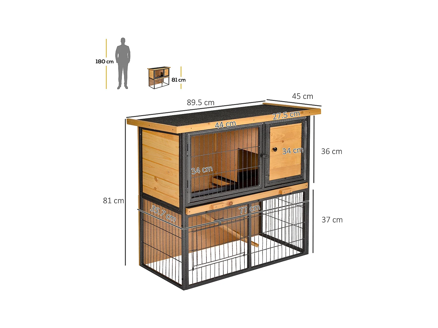 Gabbia per conigli con rampa e area aperta conigliera legno e metallo