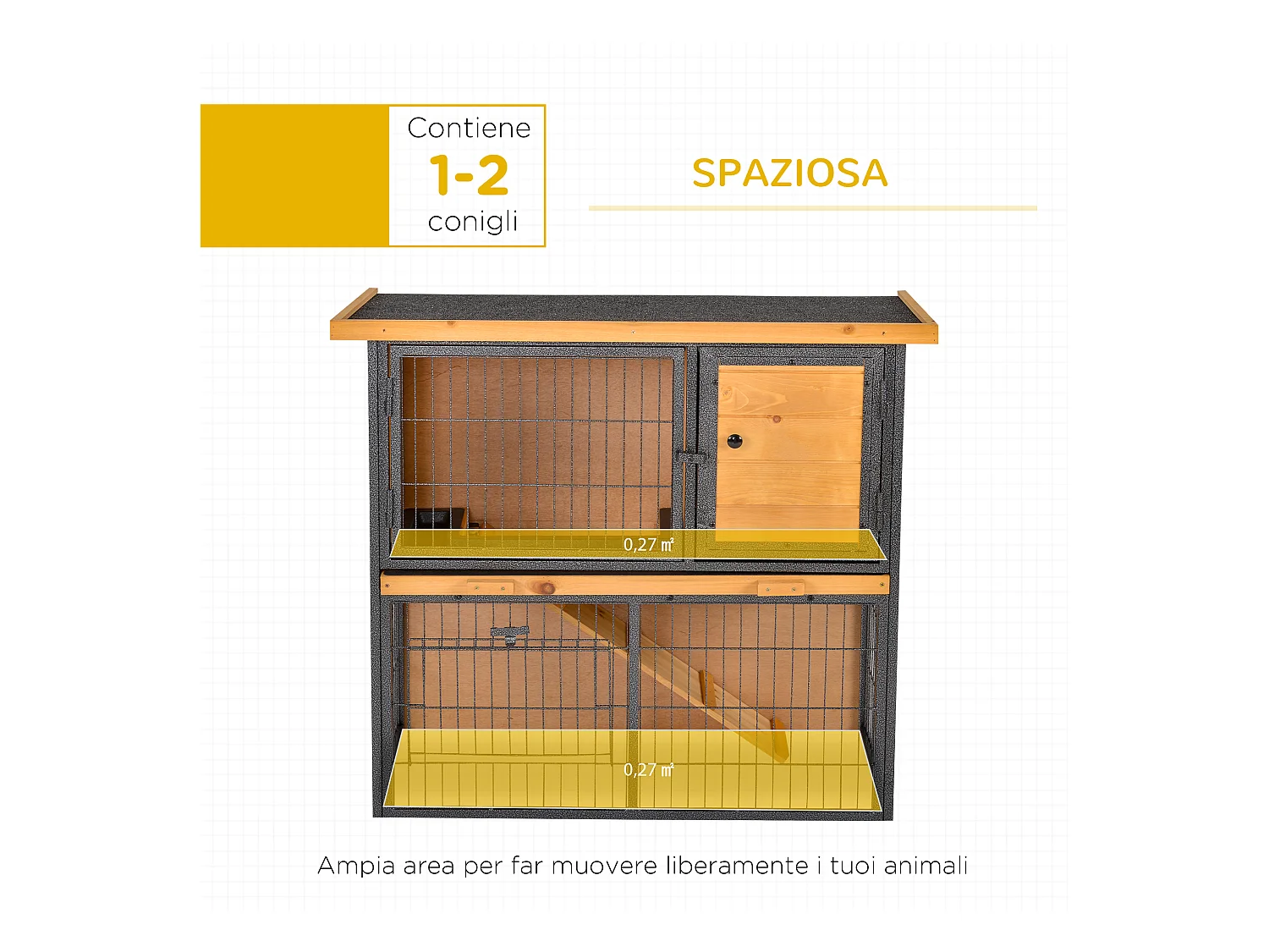 Gabbia per conigli con rampa e area aperta conigliera legno e metallo