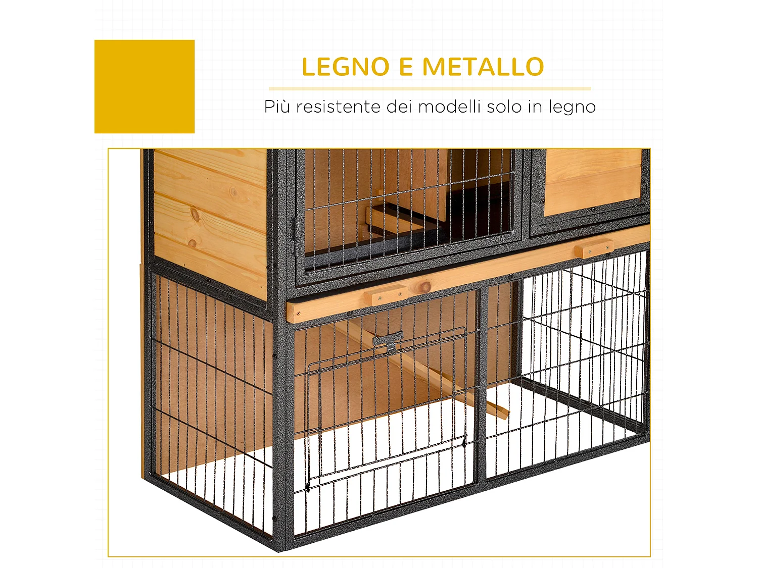 Gabbia per conigli con rampa e area aperta conigliera legno e metallo