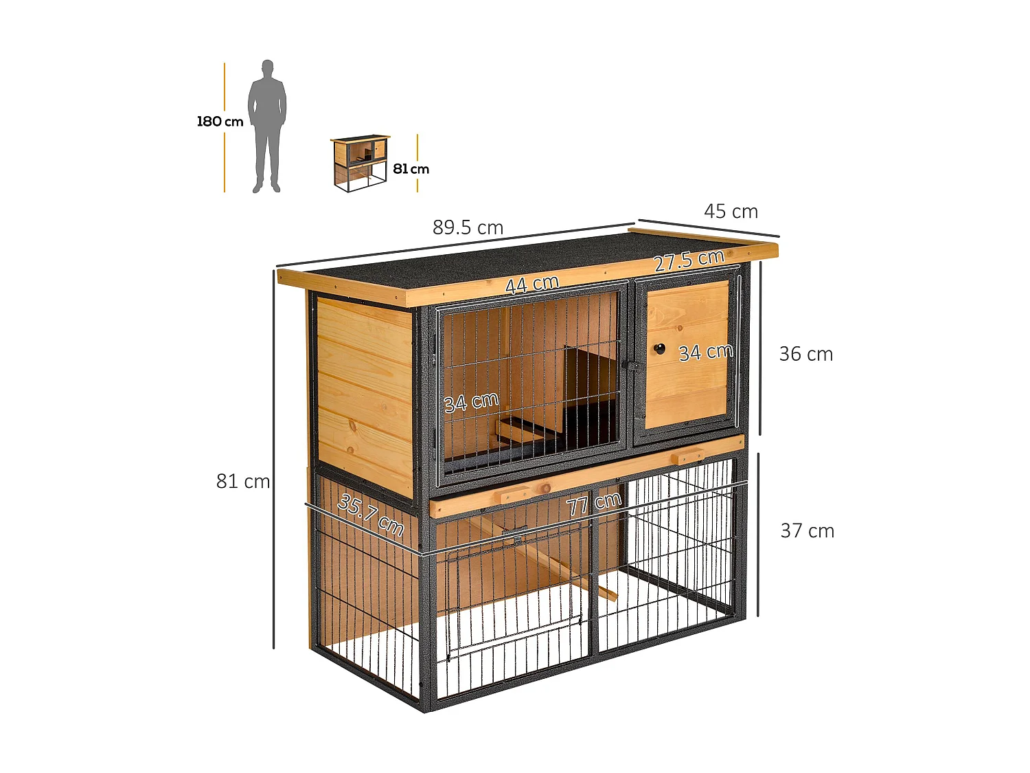 Gabbia per conigli con rampa e area aperta conigliera legno e metallo