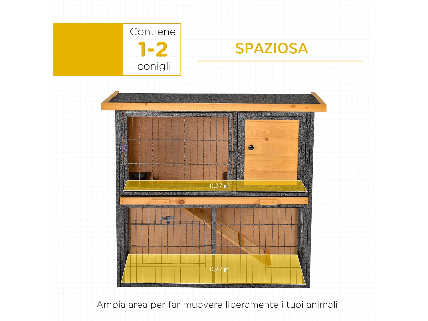 Gabbia per conigli con rampa e area aperta conigliera legno e metallo