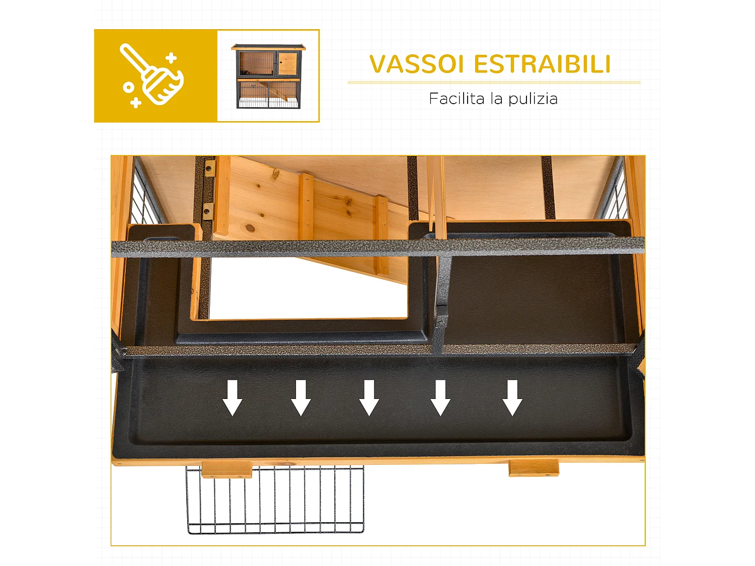 Gabbia per conigli con rampa e area aperta conigliera legno e metallo