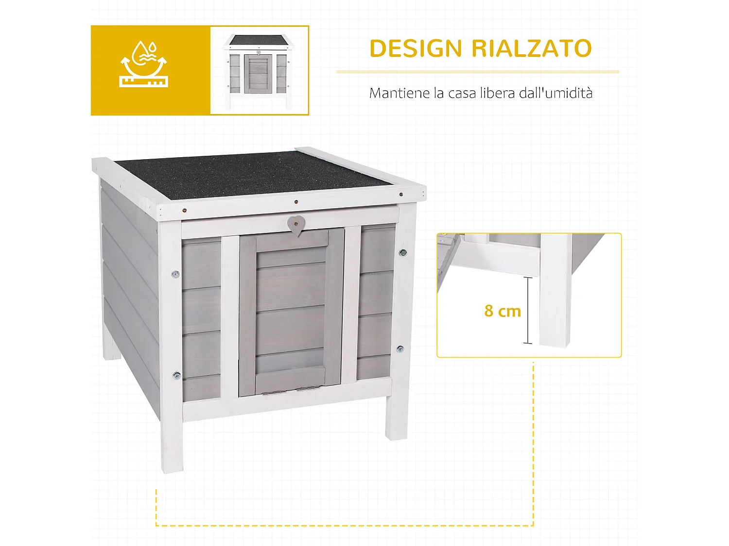 Gabbia per conigli con tetto in asfalto e rampa di accesso antiscivolo