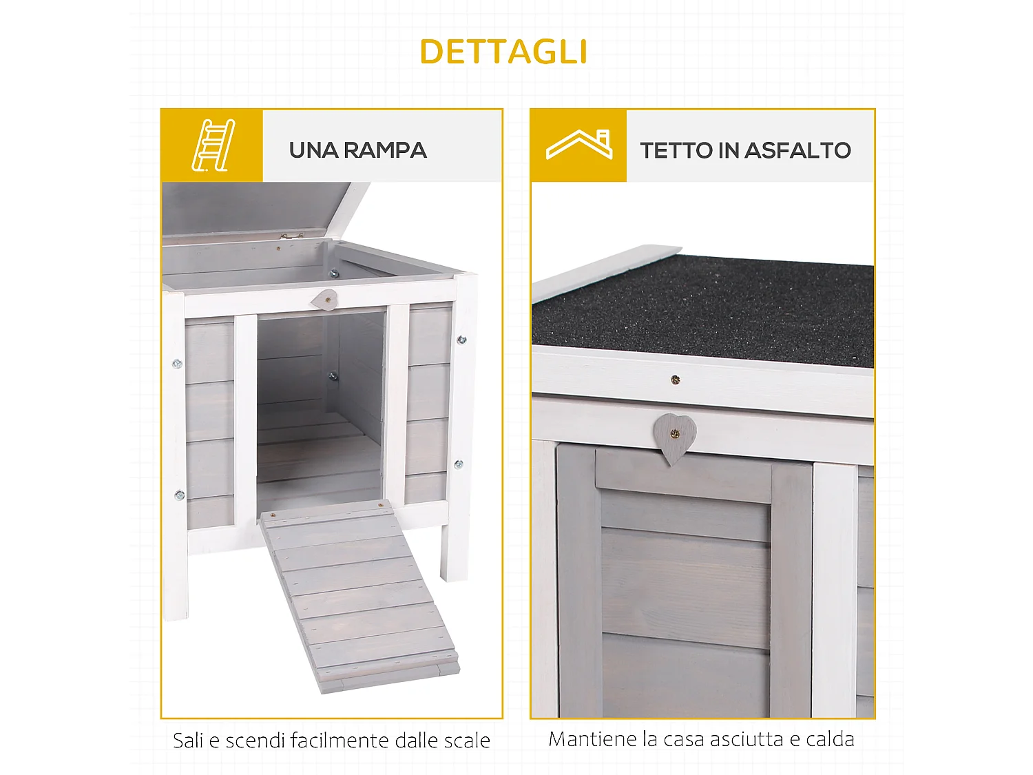 Gabbia per conigli con tetto in asfalto e rampa di accesso antiscivolo