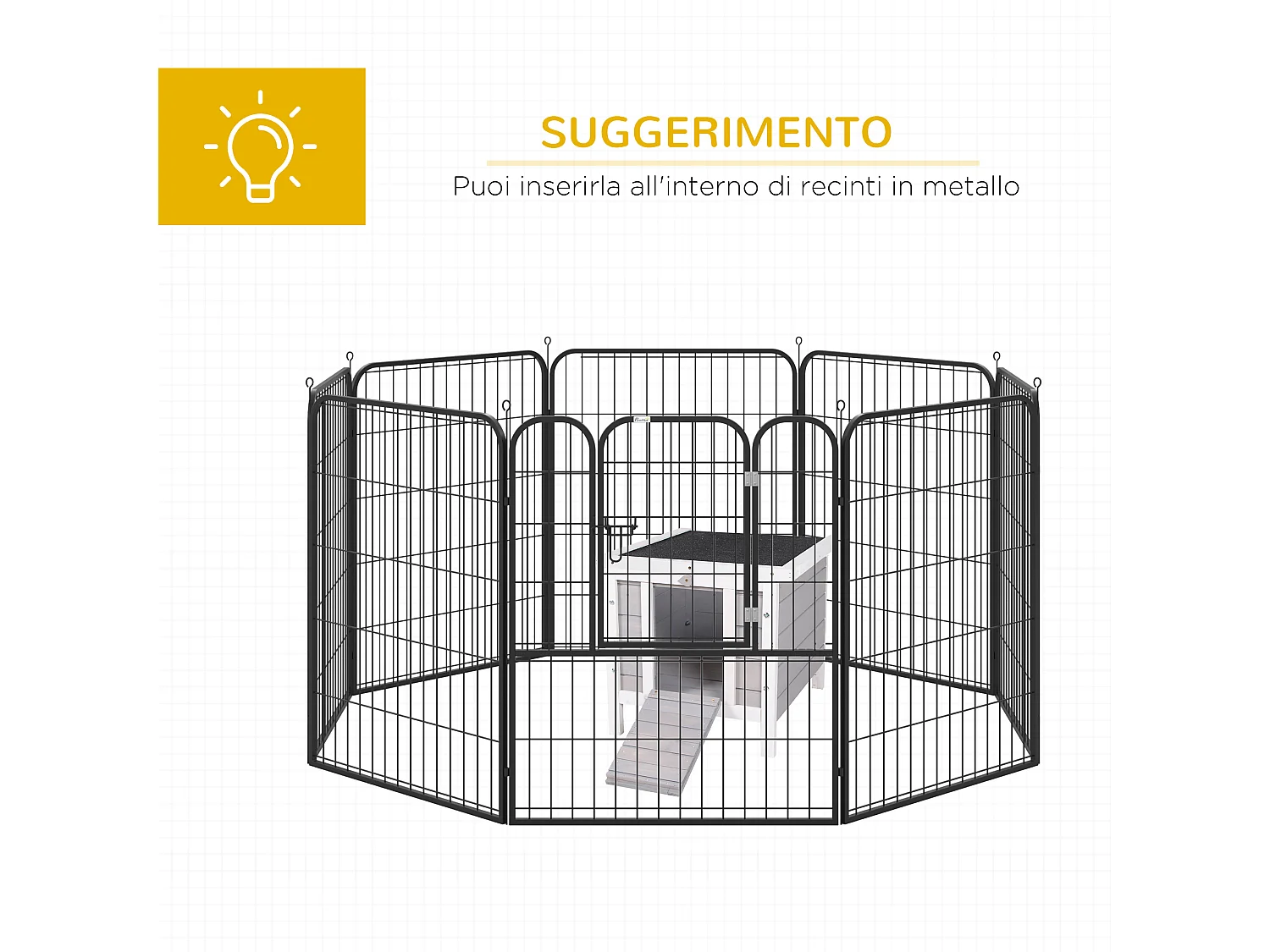 Gabbia per conigli con tetto in asfalto e rampa di accesso antiscivolo
