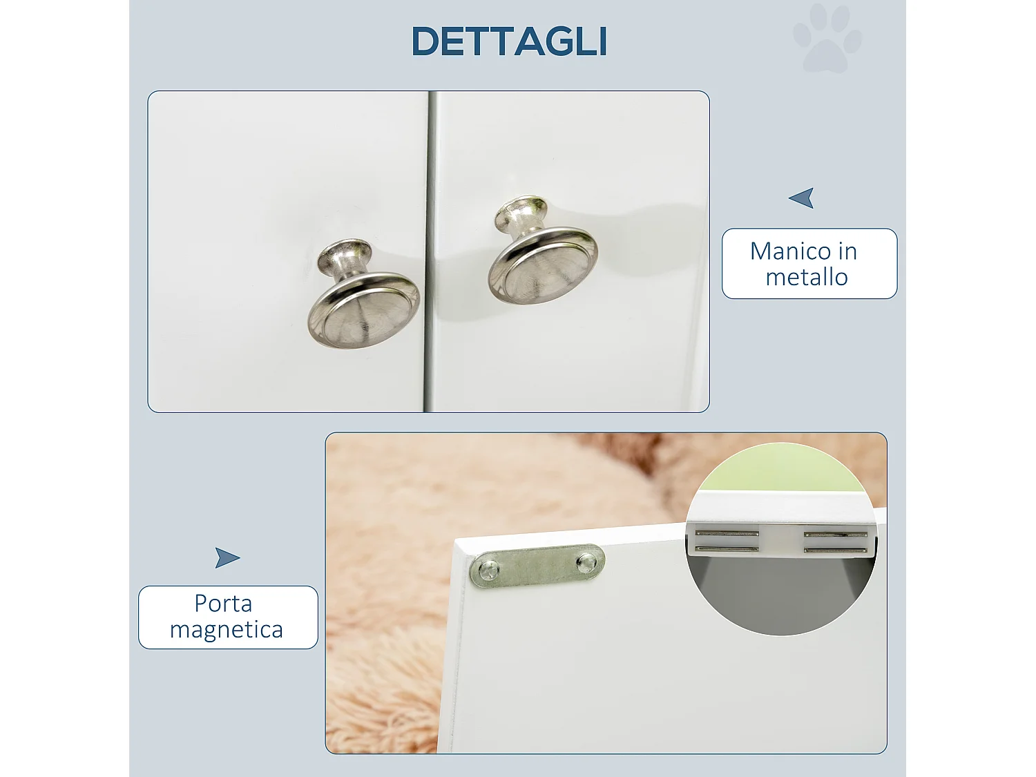 Ciotole per cani rialzate con armadietto e 2 ciotole in acciaio bianco