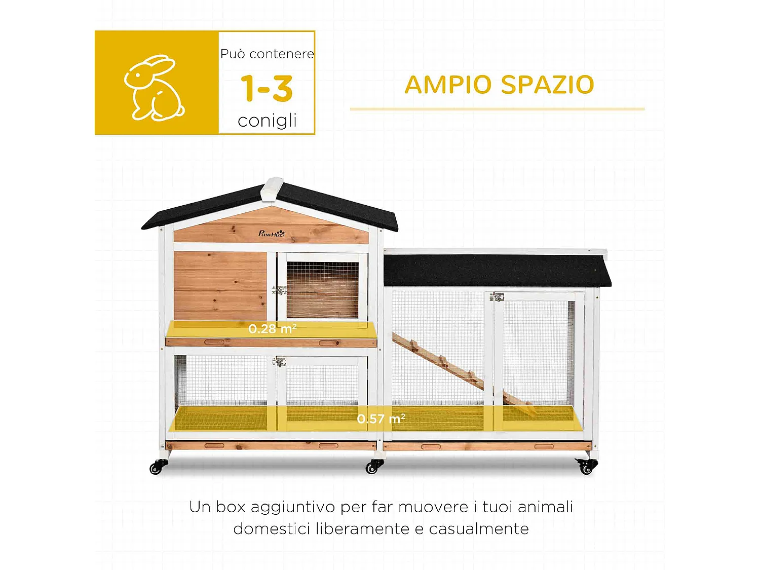 Conigliera a 2 livelli in legno con rete protettiva 157.4x53x99.5 cm