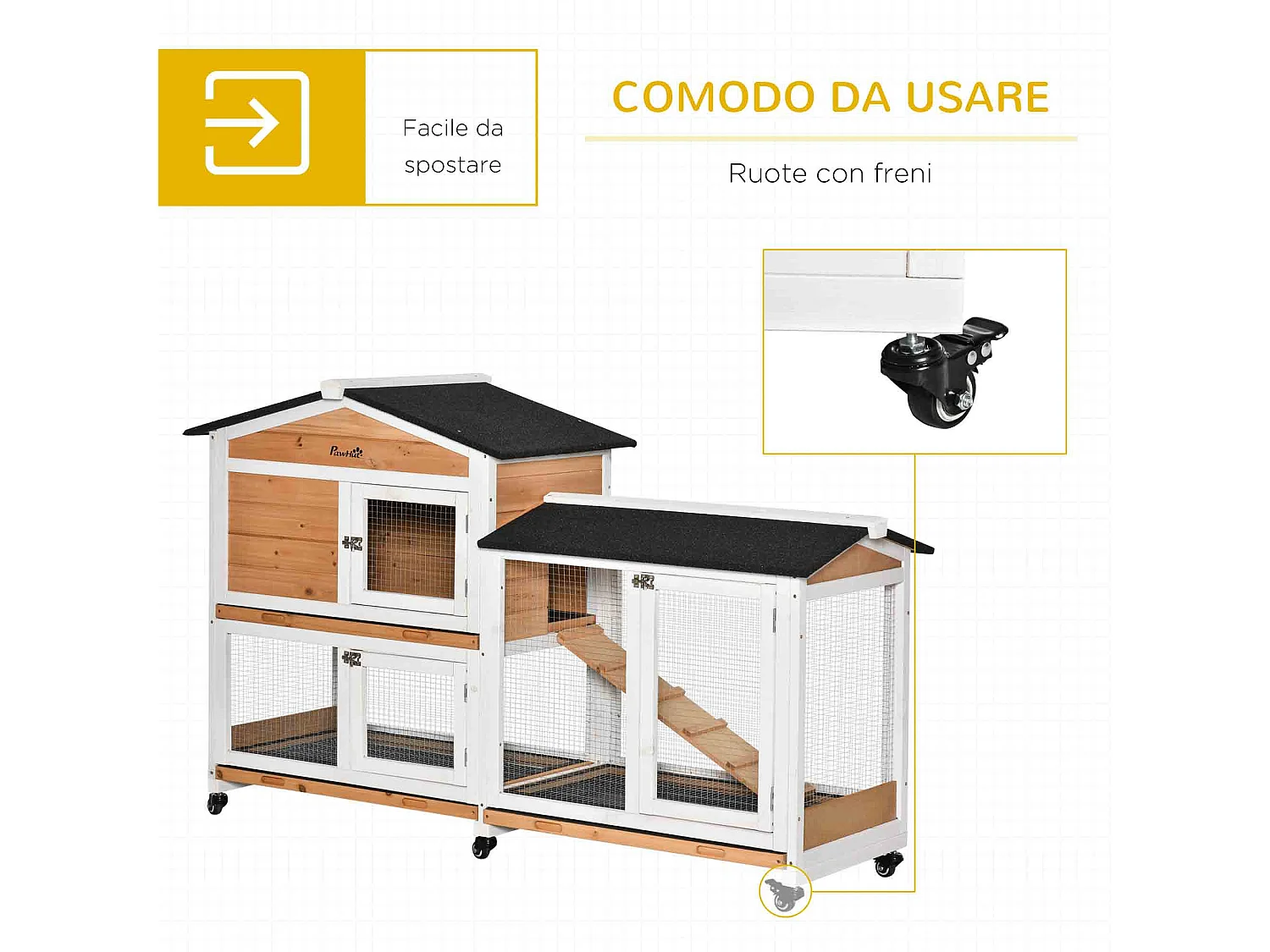 Conigliera a 2 livelli in legno con rete protettiva 157.4x53x99.5 cm